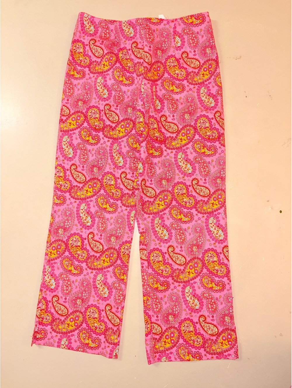 Y2K Vintage Tres Bien Pink Paisley Print Wide-Leg Pants / capri #13